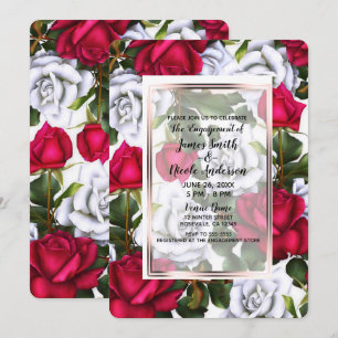 Red & White Roses Shabby Chic Glam Engagement Invitation