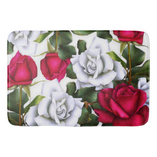 Red & White Roses Shabby Chic Rustic Modern Glam Bath Mat