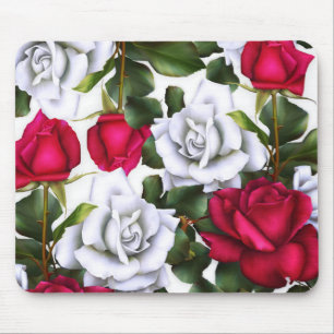 Red & White Roses Shabby Chic Rustic Modern Glam Mouse Pad