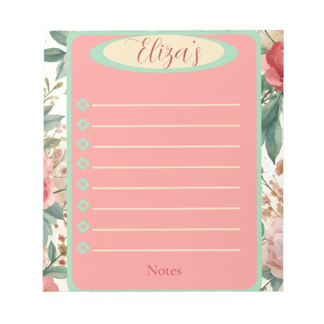 Red & White Roses Spring Floral Vintage Notepad (Front)