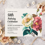 Red White Roses Women's 50th Birthday Invitation Postcard<br><div class="desc">Beautiful red and white roses women's 50th birthday party invitation postcard.  Text is fully customizable,  so this card can be designed for any age.  Contact us for help with customization or matching products.</div>