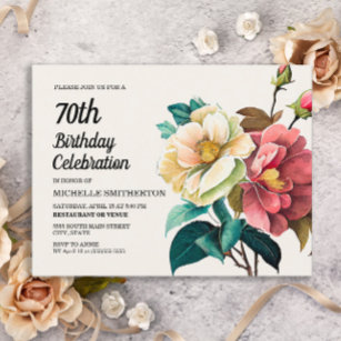 Red White Roses Women's 70th Birthday Invitation Postcard