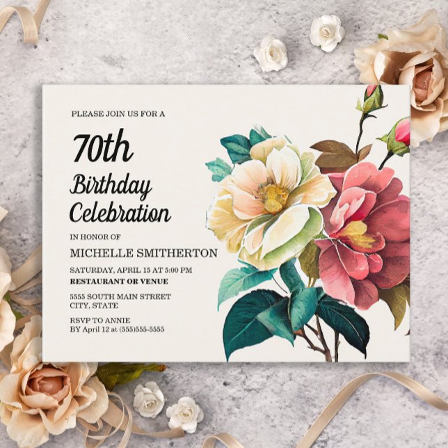 Red White Roses Women's 70th Birthday Invitation Postcard (Creator Uploaded)
