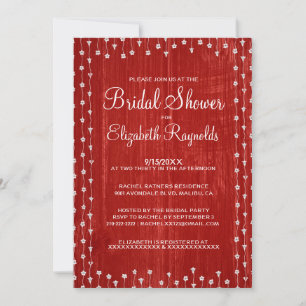 Red White Rustic Country Bridal Shower Invitations