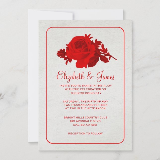 Red White Rustic Floral/Flower Wedding Invitations (Front)