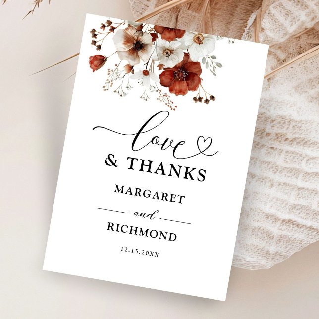 Red & White Rustic Floral Wedding Thank You Cards (Creator Uploaded)