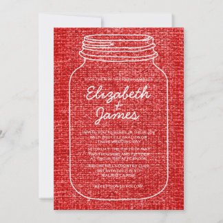 Red & White Rustic Mason Jar Wedding Invitations