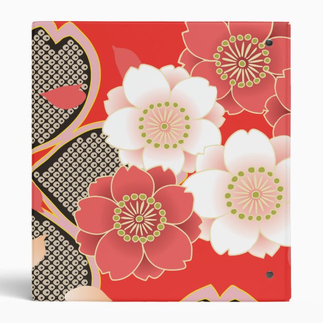 Red & White Sakura Japanese Kimono Binder (Back)