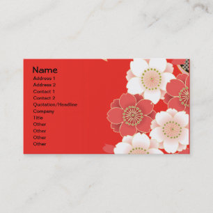 Red & White Sakura Japanese Kimono Business Card