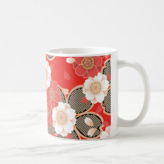 Red & White Sakura Japanese Kimono Coffee Mug
