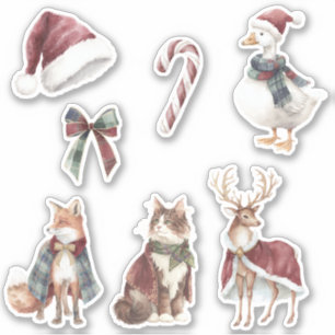 Red White Santa Hat Candy Cane Animals Christmas
