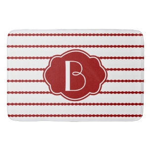 Red & White Scallop Stripes; add initial Bath Mat