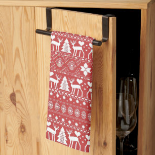Red & White Scandinavian Nordic Winter Christmas Kitchen Towel