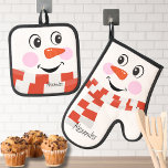 Red White Scarf Christmas Snowman Funny Face Smile Oven Mitt & Pot Holder Set<br><div class="desc">Red White Scarf Christmas Snowman Funny Face Smile Oven Mitt & Pot Holder Set.  Zazzle also offers matching mugs
Create your own Monogrammed Snowman template oven mitts. 
Our Personalized products are great gifts for any reason.</div>