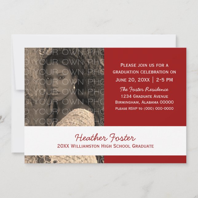 Red/White School Colour Blocks Grad Invite (Front)