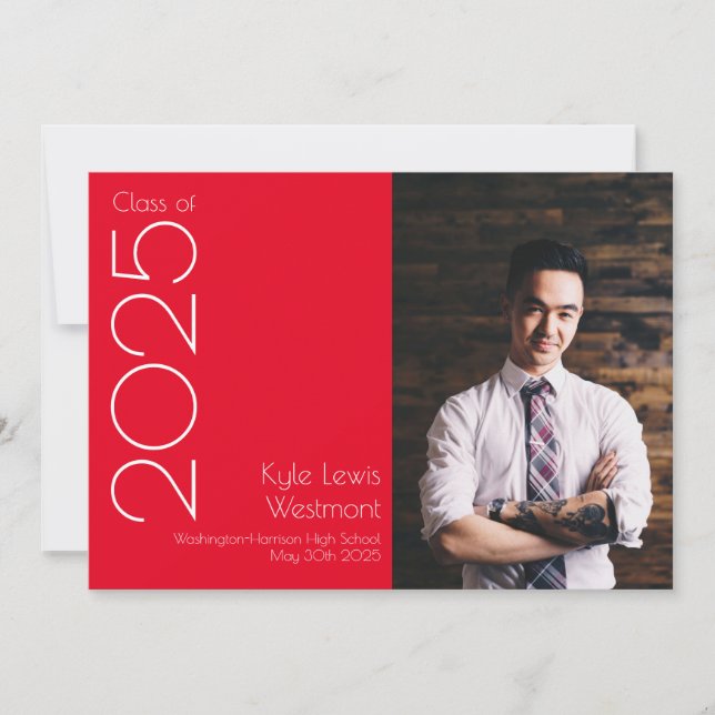 Red White School Colours Graduation Announcement (Front)