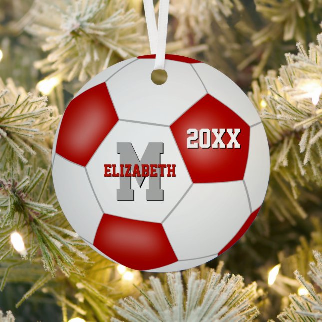 red white school spirit girls boys soccer metal ornament (Insitu)