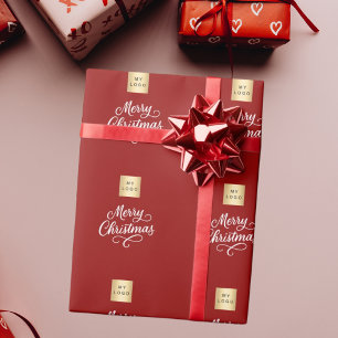 Red white script business Christmas Wrapping Paper