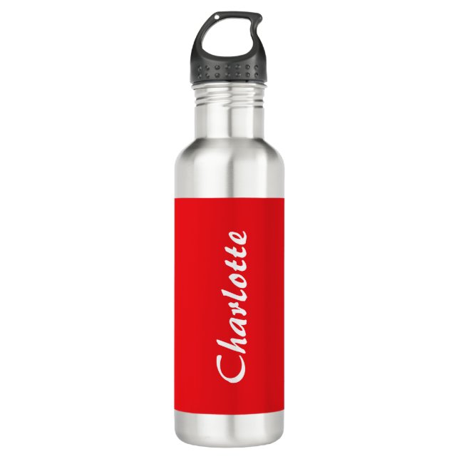 Red White Script Elegant Minimalist Modern Name 710 Ml Water Bottle (Front)