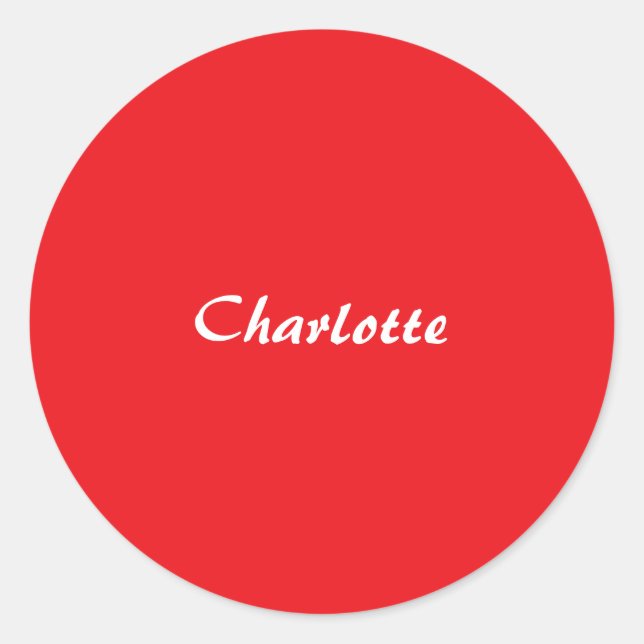 Red White Script Elegant Minimalist Modern Name Classic Round Sticker (Front)