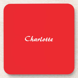Red White Script Elegant Minimalist Modern Name Coaster