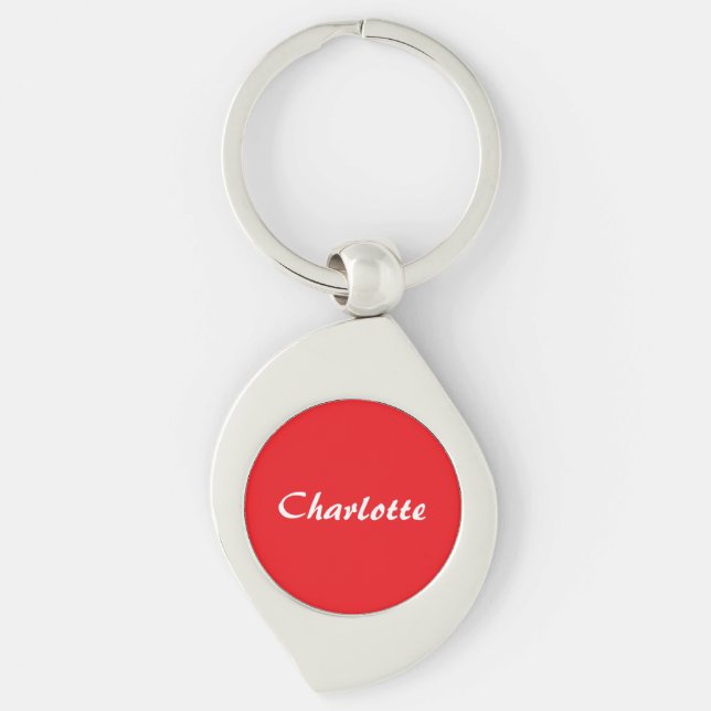 Red White Script Elegant Minimalist Modern Name Keychain (Front)