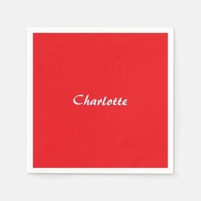 Red White Script Elegant Minimalist Modern Name Napkin (Front)