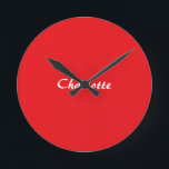 Red White Script Elegant Minimalist Modern Name Round Clock<br><div class="desc">This template can be customized to meet all professional occupations.</div>