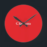 Red White Script Elegant Minimalist Modern Name Round Clock<br><div class="desc">This template can be customized to meet all professional occupations.</div>