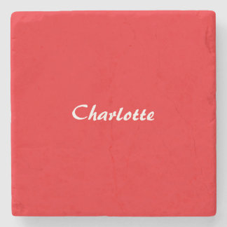 Red White Script Elegant Minimalist Modern Name Stone Coaster