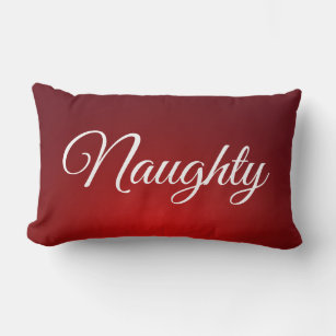 Red White Script Lettering Naughty or Nice Lumbar Pillow
