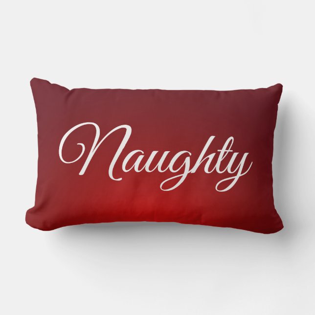 Red White Script Lettering Naughty or Nice Lumbar Pillow (Front)