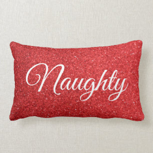 Red White Script Lettering Naughty or Nice Lumbar Pillow