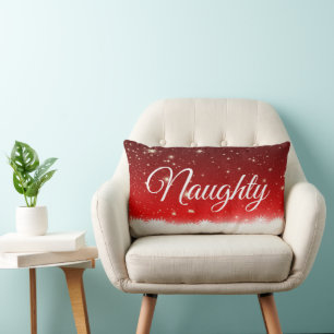 Red White Script Lettering Naughty or Nice Lumbar Pillow