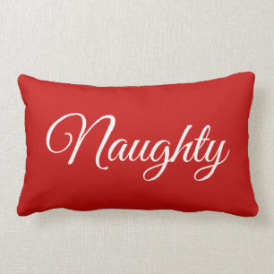 Red White Script Lettering Naughty or Nice Lumbar Pillow