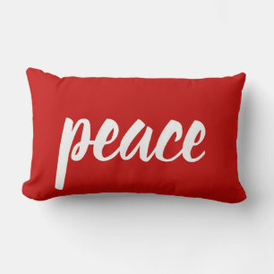 Red White Script Lettering Peace Festive Christmas Lumbar Pillow