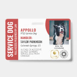 Red White Service Dog 2 Logos & Photo ID Badge<br><div class="desc">Horizontal service dog ID badge in red and white with room for a photo of the service dog and two logos. Add name,  title,  and registration number. Add the handler's name and contact information too.</div>