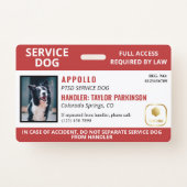Red White Service Dog Logo & Photo ID Badge (Front)