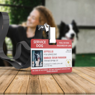 Red White Service Dog Logo & Photo ID Badge