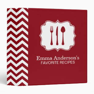 Red & White Silverware Chevron Recipe Binder