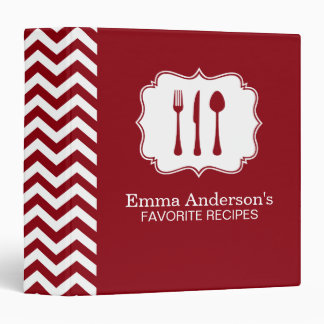 Red & White Silverware Chevron Recipe Binder