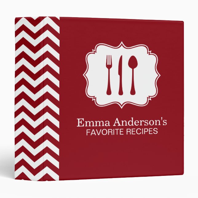 Red & White Silverware Chevron Recipe Binder (Front/Spine)