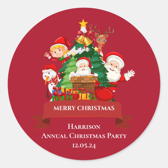 Red & White Simple Merry Christmas Classic Round Sticker (Front)