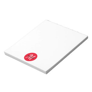 Red & White Simple Monogram Classic Trendy Notepad