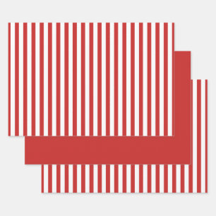 Red White Simple Stripes Pattern Geometric Wrapping Paper Sheet