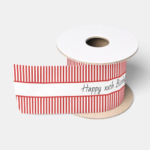 Red/White Simple Stripes Pattern Happy Birthday Satin Ribbon