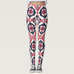 Red White Slavic Pattern Leggings