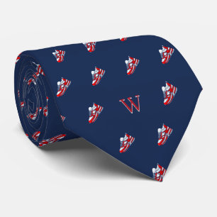 Red White Sneaker Collector Monogram Initial Navy Tie