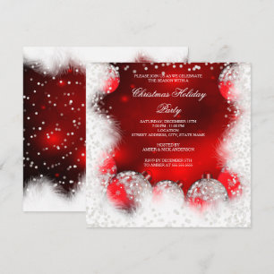 Red White Snow Bauble Christmas Holiday Party Invitation