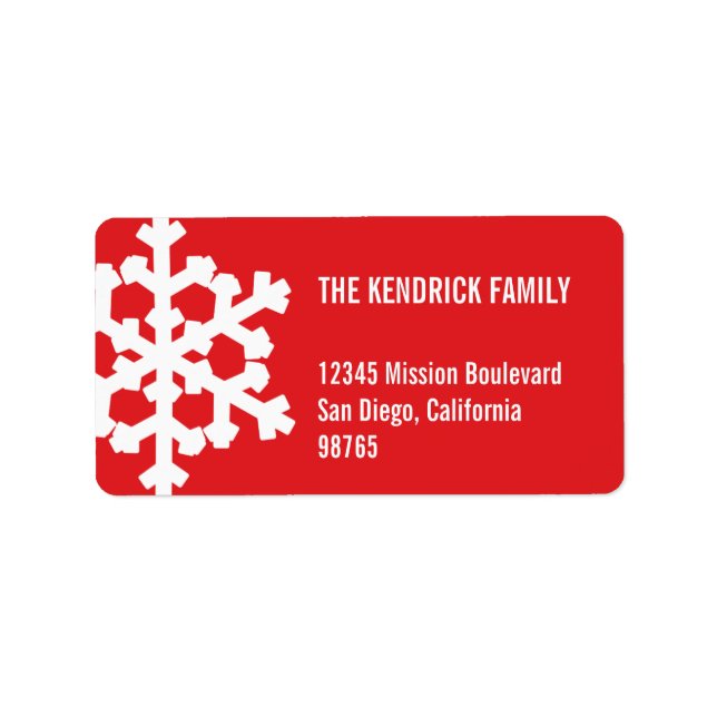 Red white snow flake modern chic return address label (Front)